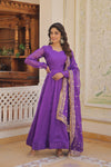 Russian Silk Gown with Dupatta Elegant Embroidered Ensemble