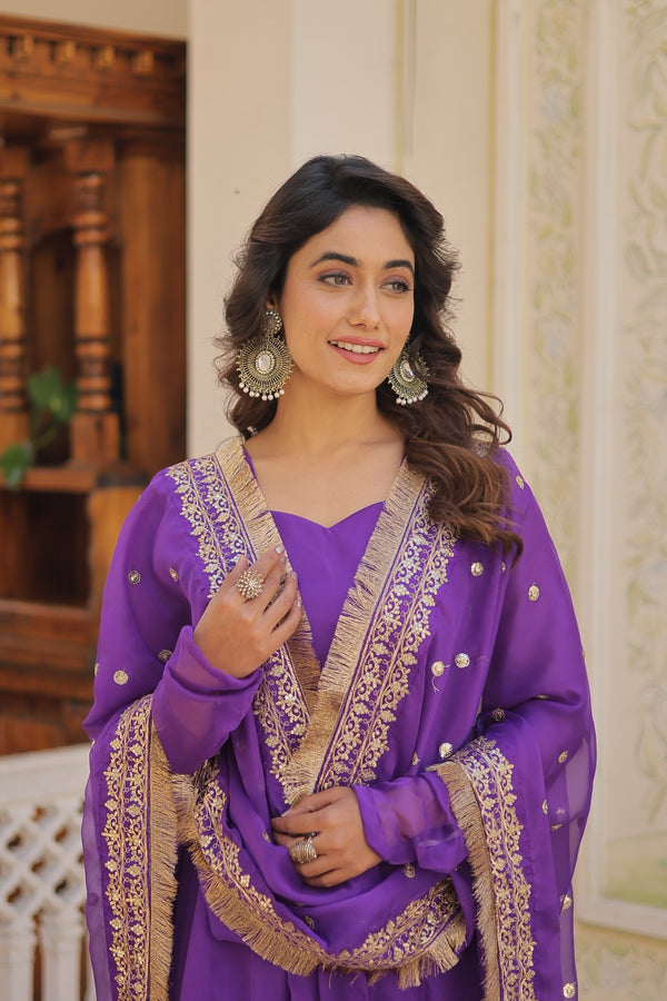 Russian Silk Gown with Dupatta Elegant Embroidered Ensemble