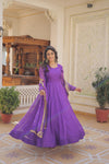 Russian Silk Gown with Dupatta Elegant Embroidered Ensemble