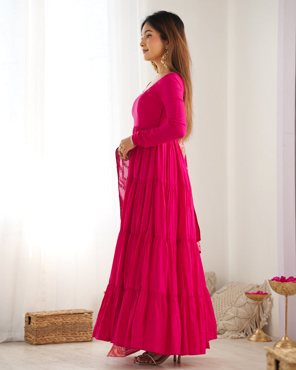 Graceful Roman Silk Chanderi Anarkali Suit – Luxurious Festive & Wedding Wear