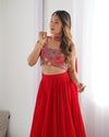 Exquisite Red Fox Georgette Lehenga Choli – Fully Stitched with Embroidered Blouse & Dupatta