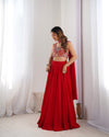 Exquisite Red Fox Georgette Lehenga Choli – Fully Stitched with Embroidered Blouse & Dupatta