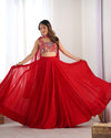 Exquisite Red Fox Georgette Lehenga Choli – Fully Stitched with Embroidered Blouse & Dupatta