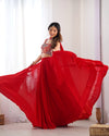 Exquisite Red Fox Georgette Lehenga Choli – Fully Stitched with Embroidered Blouse & Dupatta