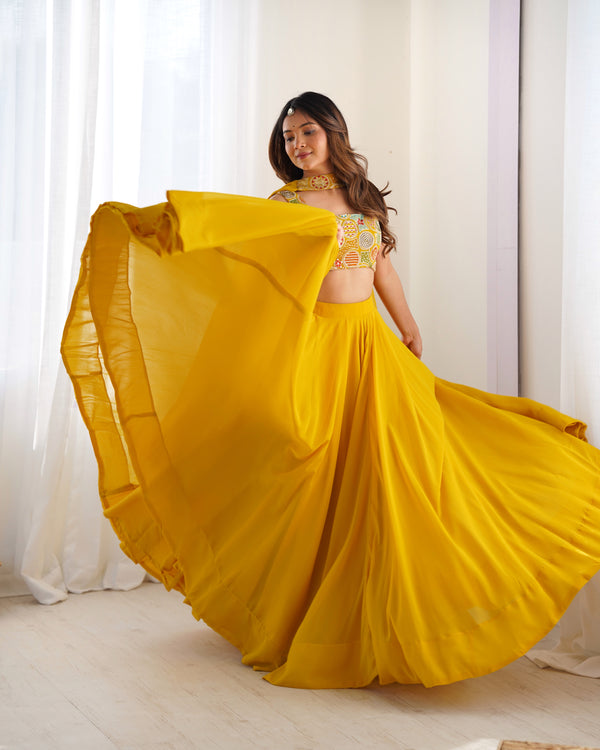Exquisite Red Fox Georgette Lehenga Choli – Fully Stitched with Embroidered Blouse & Dupatta