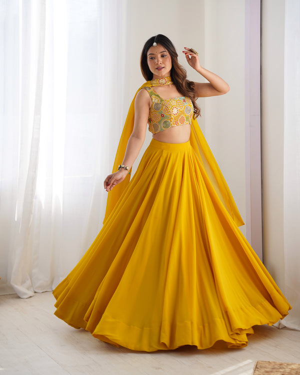Exquisite Red Fox Georgette Lehenga Choli – Fully Stitched with Embroidered Blouse & Dupatta