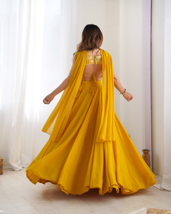 Exquisite Red Fox Georgette Lehenga Choli – Fully Stitched with Embroidered Blouse & Dupatta