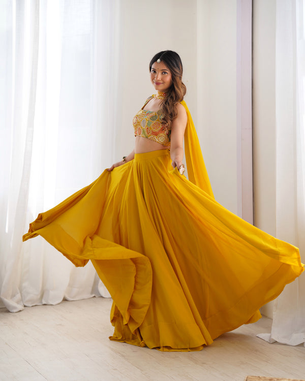 Exquisite Red Fox Georgette Lehenga Choli – Fully Stitched with Embroidered Blouse & Dupatta