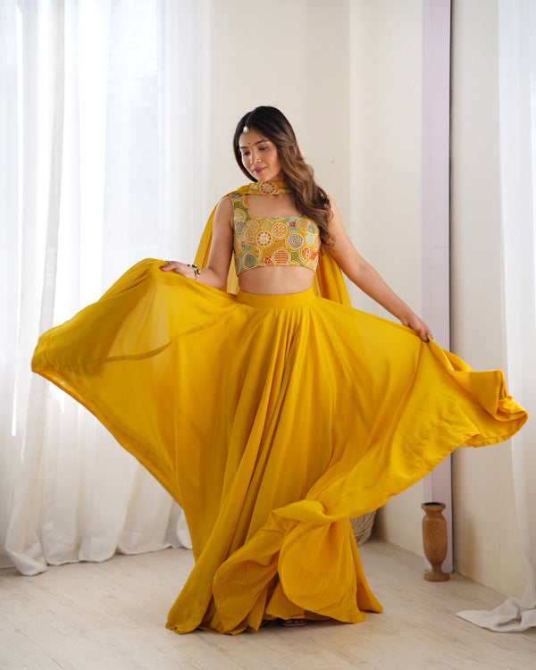 Exquisite Red Fox Georgette Lehenga Choli – Fully Stitched with Embroidered Blouse & Dupatta