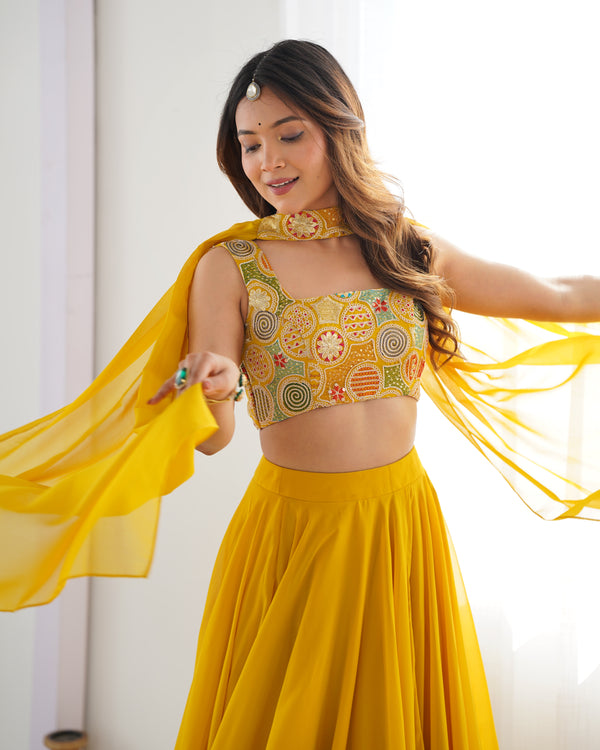 Exquisite Red Fox Georgette Lehenga Choli – Fully Stitched with Embroidered Blouse & Dupatta