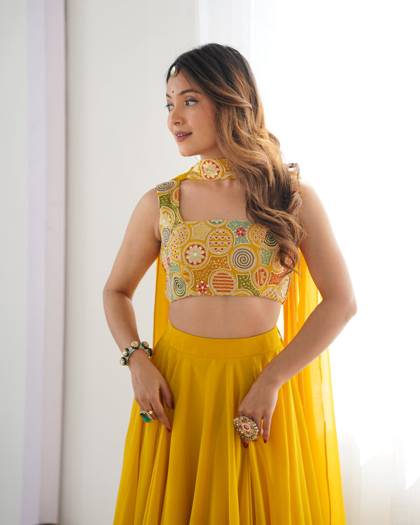 Exquisite Red Fox Georgette Lehenga Choli – Fully Stitched with Embroidered Blouse & Dupatta