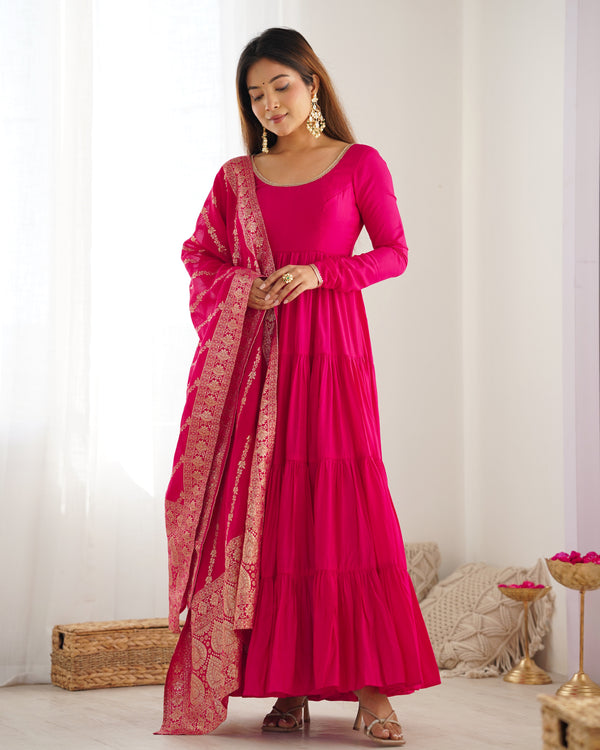 Graceful Roman Silk Chanderi Anarkali Suit – Luxurious Festive & Wedding Wear