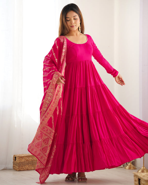 Graceful Roman Silk Chanderi Anarkali Suit – Luxurious Festive & Wedding Wear