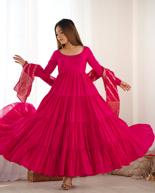 Graceful Roman Silk Chanderi Anarkali Suit – Luxurious Festive & Wedding Wear