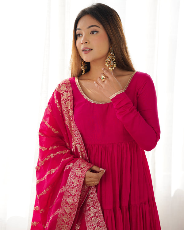 Graceful Roman Silk Chanderi Anarkali Suit – Luxurious Festive & Wedding Wear