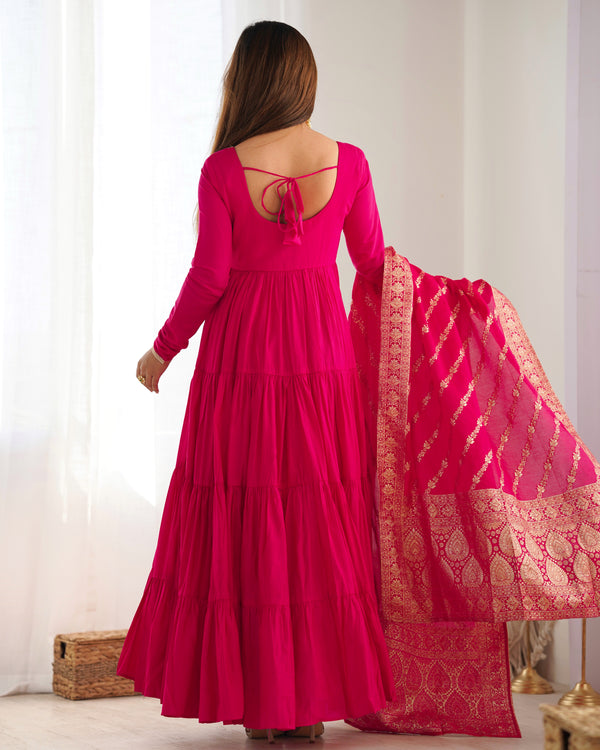 Graceful Roman Silk Chanderi Anarkali Suit – Luxurious Festive & Wedding Wear