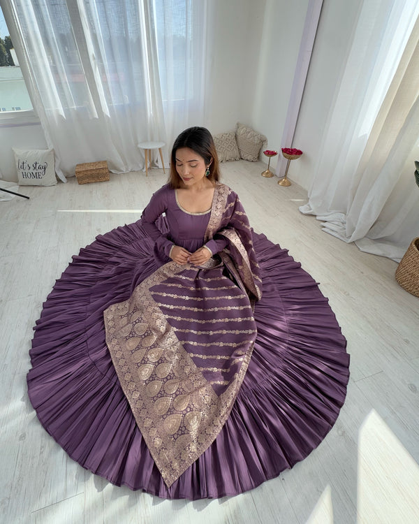 Graceful Roman Silk Chanderi Anarkali Suit – Luxurious Festive & Wedding Wear