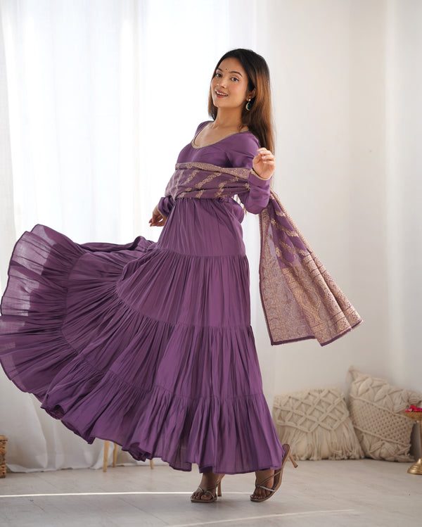 Graceful Roman Silk Chanderi Anarkali Suit – Luxurious Festive & Wedding Wear