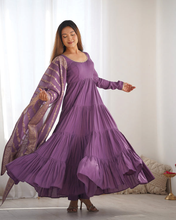 Graceful Roman Silk Chanderi Anarkali Suit – Luxurious Festive & Wedding Wear