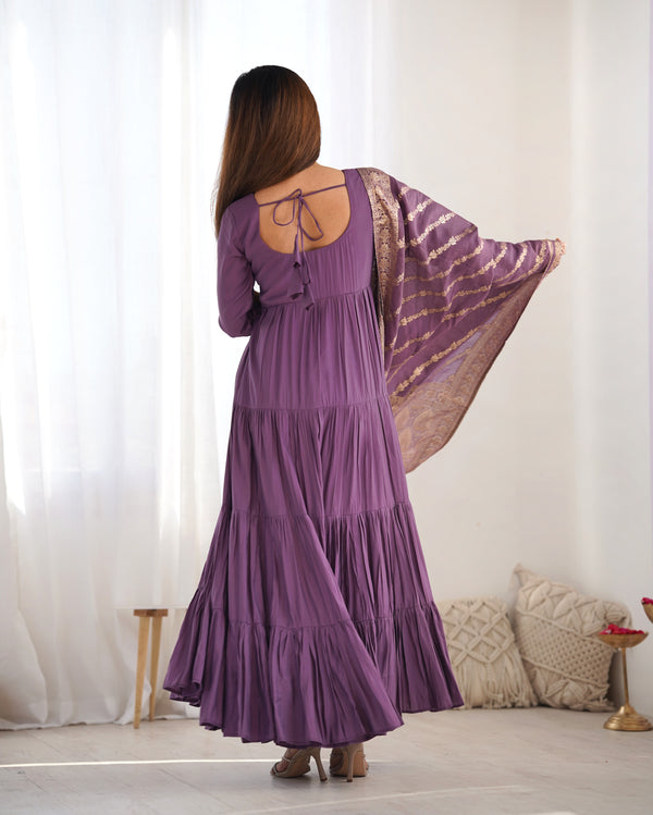 Graceful Roman Silk Chanderi Anarkali Suit – Luxurious Festive & Wedding Wear