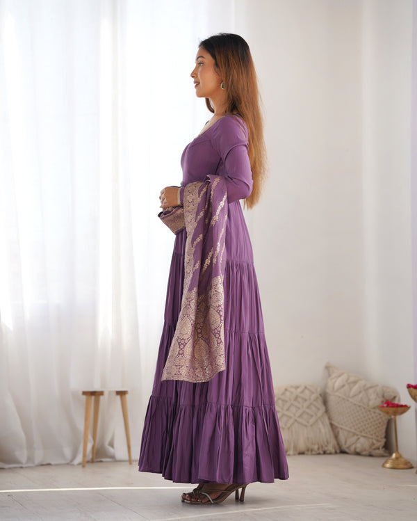 Graceful Roman Silk Chanderi Anarkali Suit – Luxurious Festive & Wedding Wear