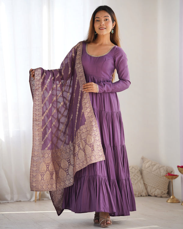 Graceful Roman Silk Chanderi Anarkali Suit – Luxurious Festive & Wedding Wear