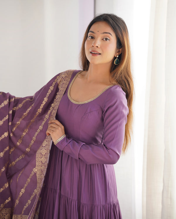 Graceful Roman Silk Chanderi Anarkali Suit – Luxurious Festive & Wedding Wear