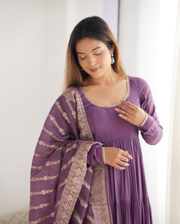 Graceful Roman Silk Chanderi Anarkali Suit – Luxurious Festive & Wedding Wear