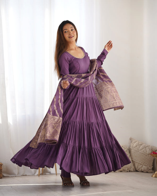 Graceful Roman Silk Chanderi Anarkali Suit – Luxurious Festive & Wedding Wear