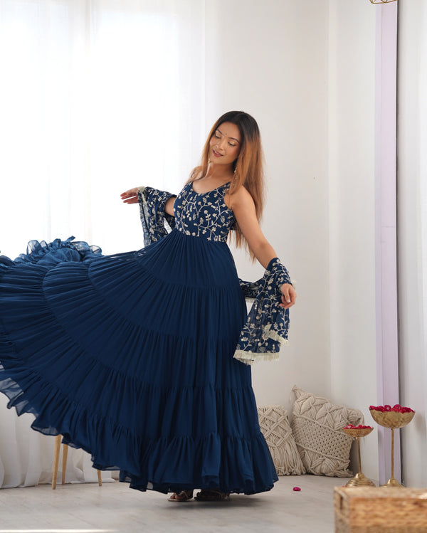 Royal Embroidered Anarkali Suit – Georgette with Dupatta & Bottom