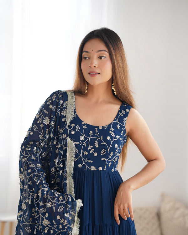 Royal Embroidered Anarkali Suit – Georgette with Dupatta & Bottom