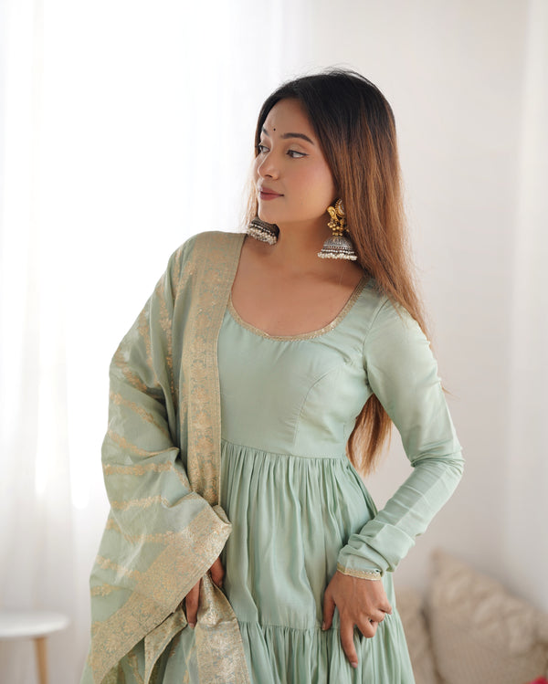 Graceful Roman Silk Chanderi Anarkali Suit – Luxurious Festive & Wedding Wear
