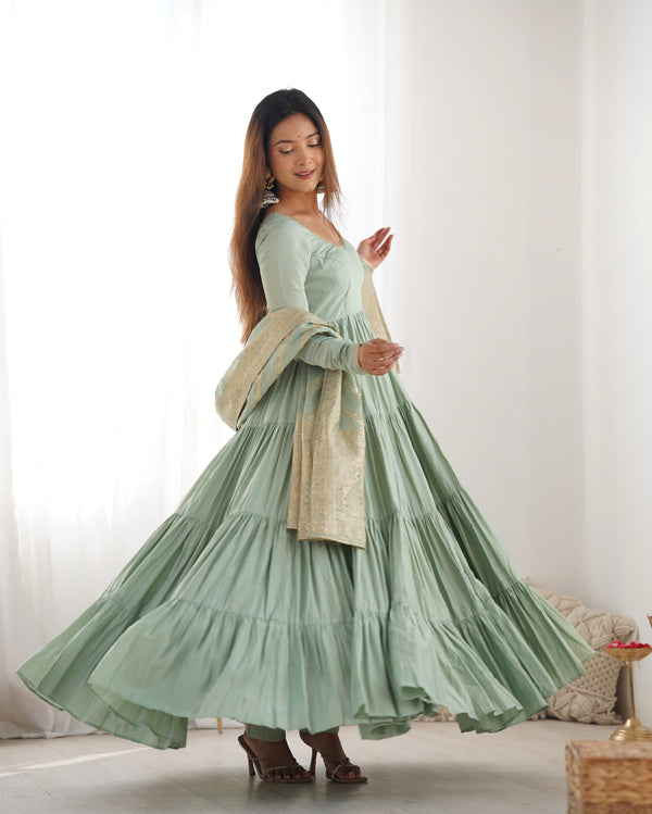 Graceful Roman Silk Chanderi Anarkali Suit – Luxurious Festive & Wedding Wear