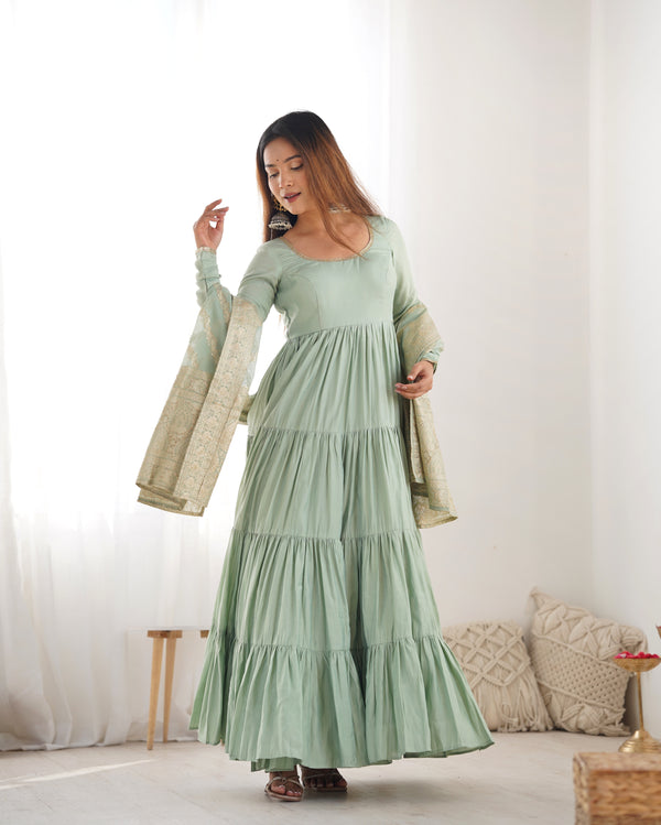 Graceful Roman Silk Chanderi Anarkali Suit – Luxurious Festive & Wedding Wear