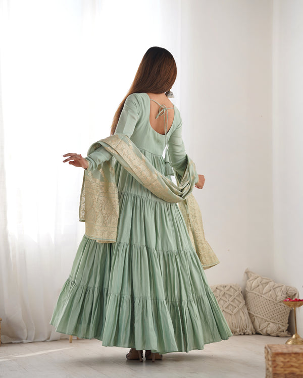 Graceful Roman Silk Chanderi Anarkali Suit – Luxurious Festive & Wedding Wear