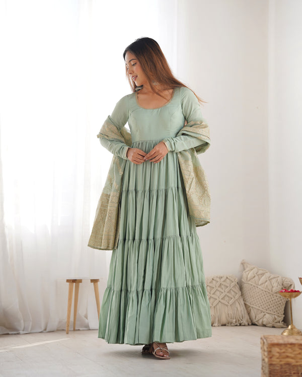 Graceful Roman Silk Chanderi Anarkali Suit – Luxurious Festive & Wedding Wear
