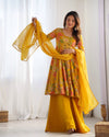 Vibrant Yellow & Rani Pink Kediya Style Kurta Set – Fully Stitched with Dupatta & Palazzo