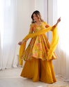Vibrant Yellow & Rani Pink Kediya Style Kurta Set – Fully Stitched with Dupatta & Palazzo