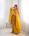 Vibrant Yellow & Rani Pink Kediya Style Kurta Set – Fully Stitched with Dupatta & Palazzo