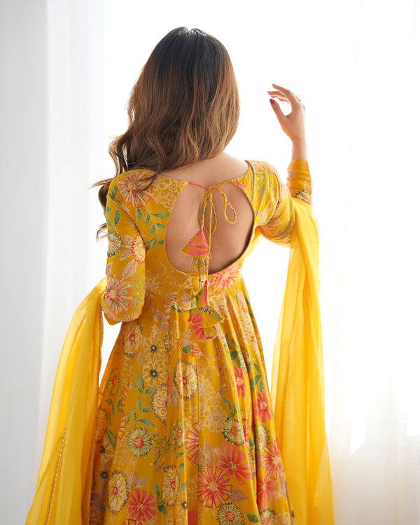 Vibrant Yellow & Rani Pink Kediya Style Kurta Set – Fully Stitched with Dupatta & Palazzo