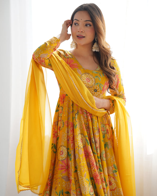Vibrant Yellow & Rani Pink Kediya Style Kurta Set – Fully Stitched with Dupatta & Palazzo