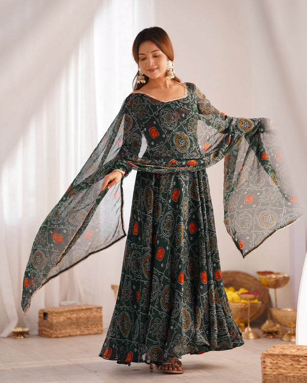 Designer Chiffon Bandhej Anarkali Suit – Lightweight, Elegant & Festive Ready