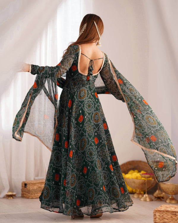 Designer Chiffon Bandhej Anarkali Suit – Lightweight, Elegant & Festive Ready