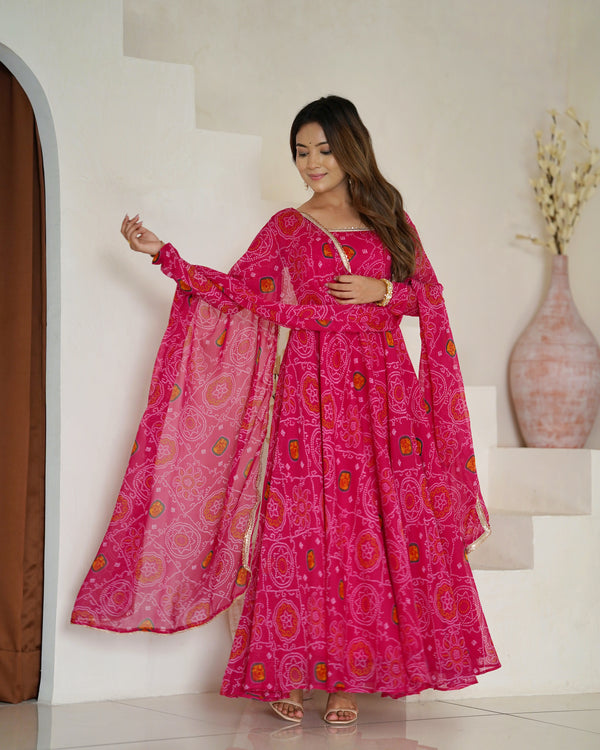 Designer Chiffon Bandhej Anarkali Suit – Lightweight, Elegant & Festive Ready