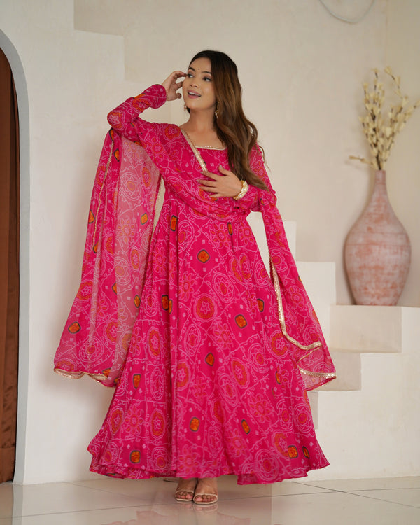 Designer Chiffon Bandhej Anarkali Suit – Lightweight, Elegant & Festive Ready