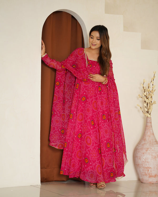 Designer Chiffon Bandhej Anarkali Suit – Lightweight, Elegant & Festive Ready