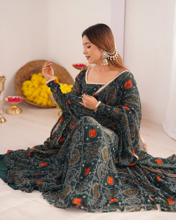 Designer Chiffon Bandhej Anarkali Suit – Lightweight, Elegant & Festive Ready