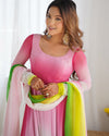 Vibrant Multicolor Fox Georgette Anarkali Set – Fully Stitched with Dupatta & Pant