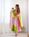 Vibrant Multicolor Fox Georgette Anarkali Set – Fully Stitched with Dupatta & Pant