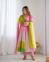 Vibrant Multicolor Fox Georgette Anarkali Set – Fully Stitched with Dupatta & Pant
